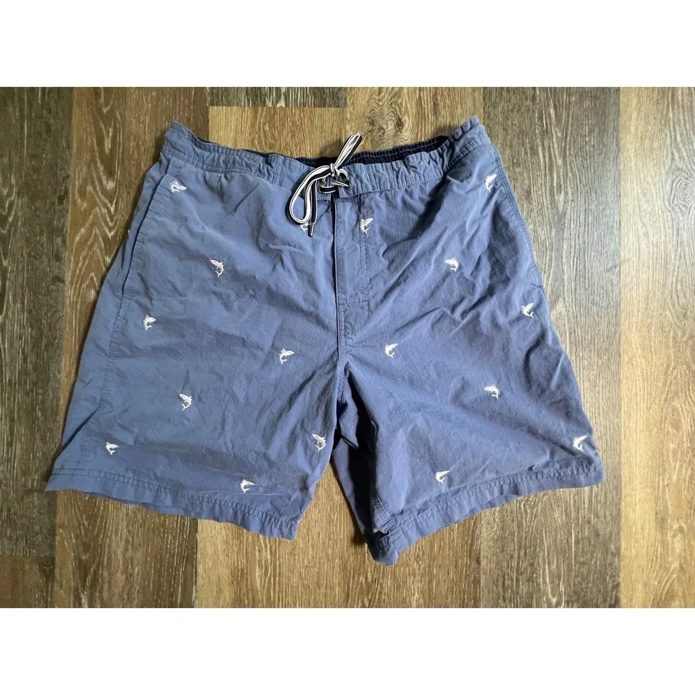 Cremieux Swim Trunks Mens Large Blue Shark Embroidered Drawstring Mesh Lined